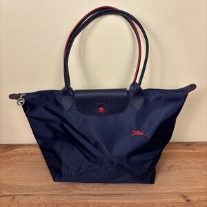 LONGCHAMP Le Pliage Club Tote Bag Navy Blue Size Large Shoulder Purse Designer